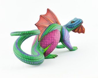 Handgeschnitztes Copalholz Iguana Alebrije | Handbemalte mexikanische Volkskunst-Skulptur