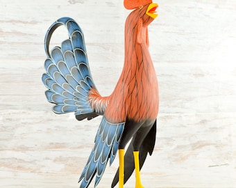 Alebrije Rooster | Hand Carved Copal Wood Alebrije | Mexican Folk Art Animal Sculpture | Hand Painted Oaxaca Decor