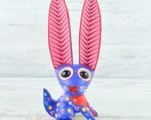 Magia Mexica A2482 Rabbit Alebrije Oaxacan Wood Carving Painting Handcrafted Folk Art Mexican Craft