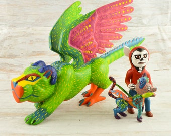 メキシコの民芸品、オアハカの木彫りアレブリヘ、手作り、馬、ルイス