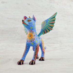 Winged Alebrije Dog: Hand-Carved Oaxacan Folk Art Sculpture