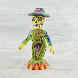 Hand-Painted Catrina Alebrije Figurine: Oaxacan Folk Art Decor