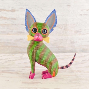 Hand-Painted Alebrije Chihuahua Figurine: Oaxacan Folk Art Wood Carving