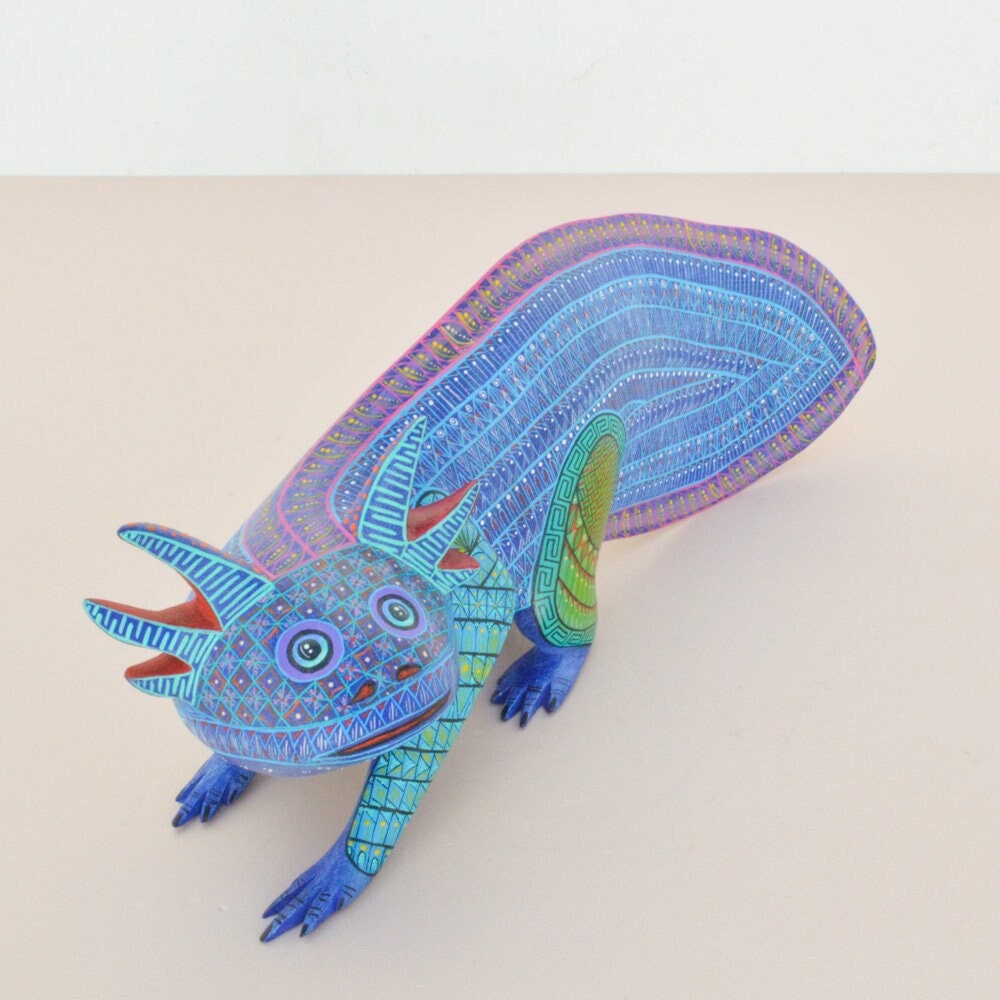 Alebrije Axolotl | Hand Carved Copal Wood Alebrije | Mexican Folk Art Animal Sculpture | Hand Painted Oaxaca Decor