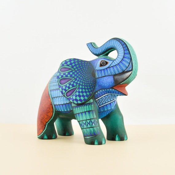 Hand-carved Alebrije Elephant: Oaxacan Folk Art Wood Sculpture - Etsy