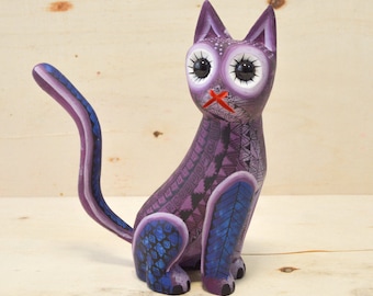 猫の像 メキシコの民芸品 アレブリヘ彫刻 木製 メキシコの装飾置物