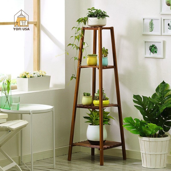 Bamboo Plant Stand | 4 Tier Plant Stand | Multi Tier Plant Stand