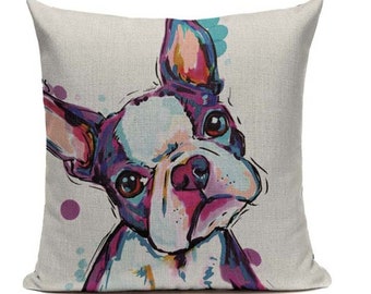 Boston terrier pillow | Etsy Painted Bulldog Pillow Cover | Pitbulls