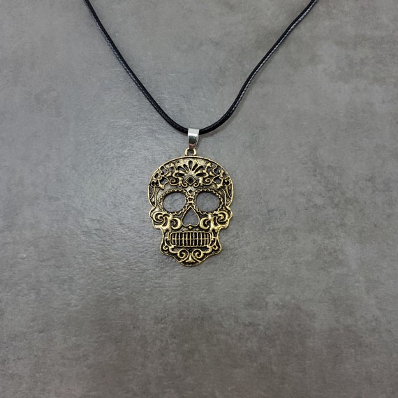 Calavera Sugar Skull GOLD Plated Necklace Mexican Human Decorative