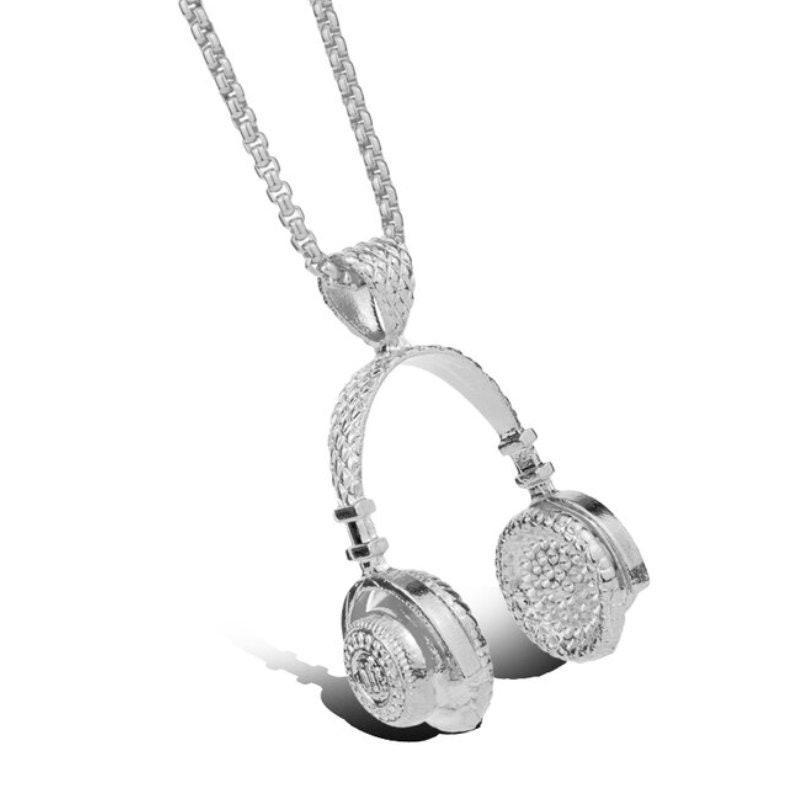 Over-ear Headphones SILVER Plated Necklace Music Ear Buds Speakers