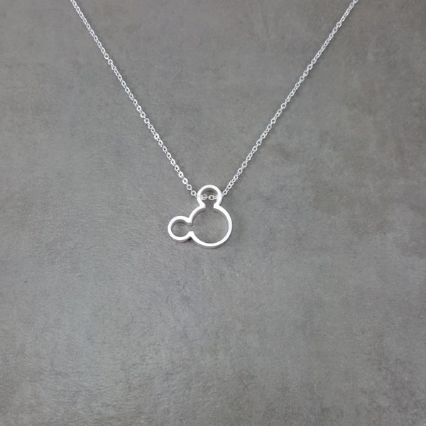 Mickey Mouse [SILVER] Plated Dainty Necklace in Gift Box Disney Character Mouse Ears Silhouette Kids Adults Friends Cartoon