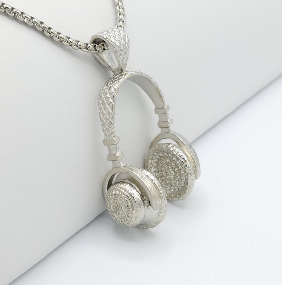 Over-ear Headphones SILVER Plated Necklace Music Ear Buds Speakers