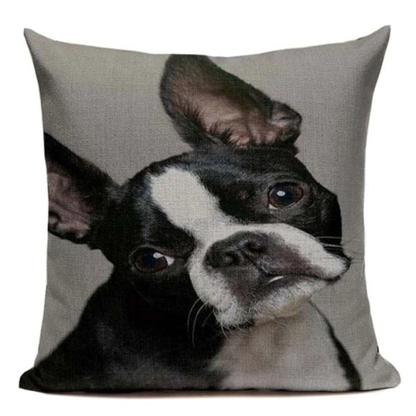 Boston Terrier Face B19 Cushion Pillow Cover Cartoon Pet French Bulldog Case Sofa Living Room Decoration