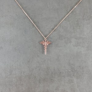 Nurse Symbol [ROSE GOLD] Plated Necklace Dainty Charm Gift Box Caduceus Hermes Medical Health Care Hospital Staff Snake Angel Wings Medicine