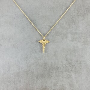 Nurse Symbol [GOLD] Plated Necklace Dainty Charm Gift Box Caduceus Hermes Medical Health Care Hospital Staff Snake Angel Wings Medicine