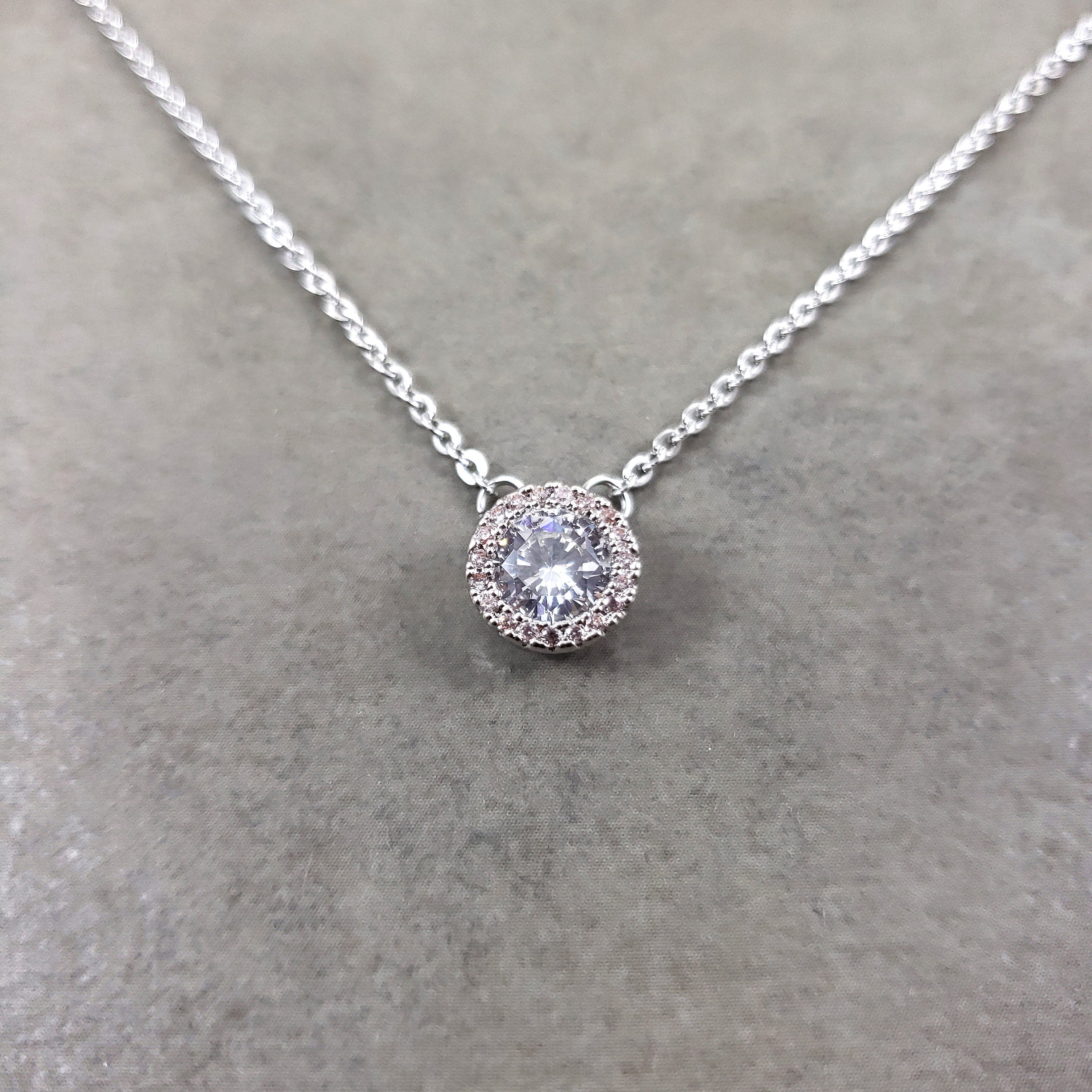 Dot CZ SILVER Plated Necklace Gift Box Cubic Zirconia Luxury - Etsy