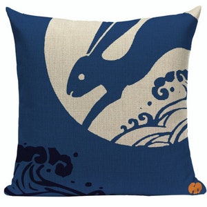 Japanese Rabbit JP34 Cushion Pillow Cover Japanese Art Native Painting Village Animal Print Moon