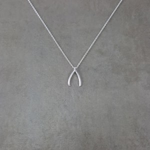 Wishbone [SILVER] Plated Dainty Necklace Jewelry Tiny Charm Pendant Minimal Good Luck Everyday Unique Necklace Simple in Gift Box