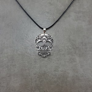 Calavera Sugar Skull [SILVER] Plated Necklace Mexican Human Decorative Skeleton Day of the Dead Catholic Souls