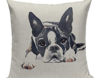 Boston Terrier Painting B17 Cushion Pillow Cover Cartoon Pet French Bulldog Case Sofa Living Room Decoration