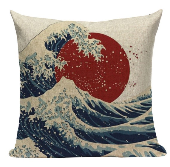 Red Sun Ocean Waves JP5 Cushion Pillow Crane JP4 Cushion Pillow Cover Japanese