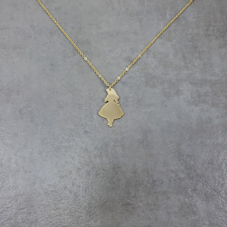 Alice in Wonderland GOLD Plated Necklace in Gift Box Fairy tale Character Storybook Disney Dress Girl