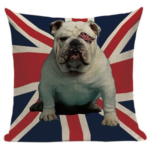 British Bulldog Flag L24 Cushion Pillow Cover UK European International Freedom Liberty Union Jack Patriotic Queen Country