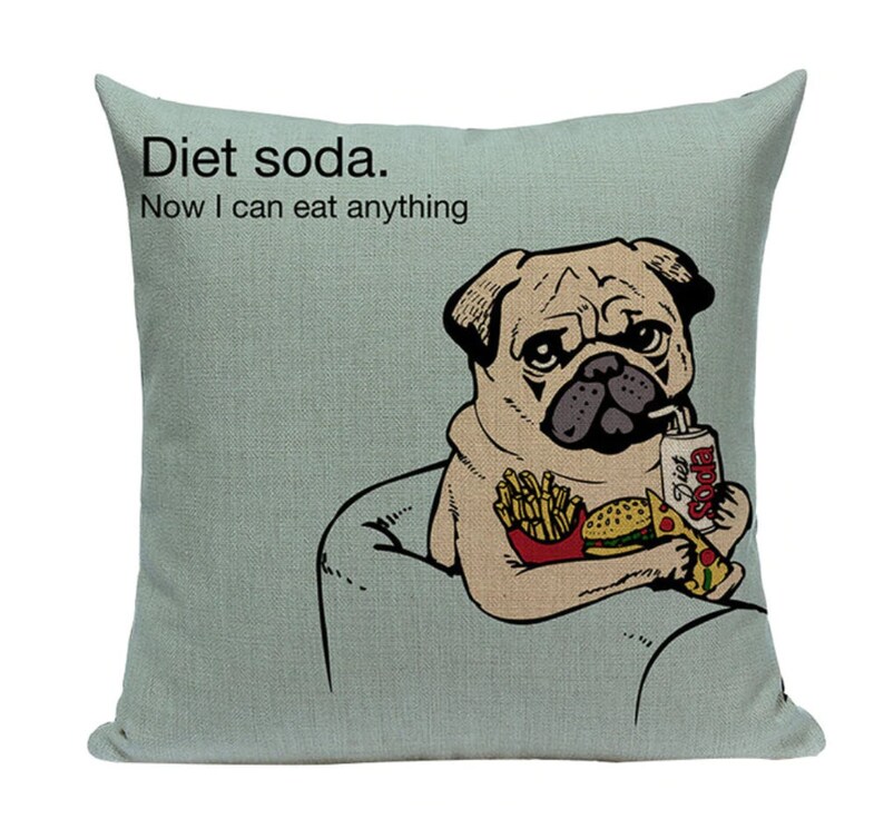 Pug Diet Soda Pug1 Cushion Pillow Cover Skater Cartoon Pet Etsy