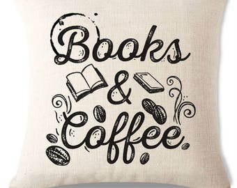 Books and Coffee C3 Cushion Pillow Cover Handmade Case Luxury Stylish Read Books Enjoy Coffee