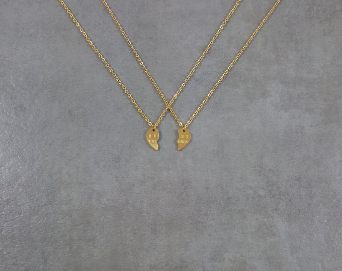 Gold Best Friends Heart Necklace Set ,best Friend Necklace, Split Heart