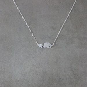 Elephant Baby and Mother [SILVER] Plated Necklace in Gift Box Dainty Trendy Adjustable Animal Pendant Stylish Zoo