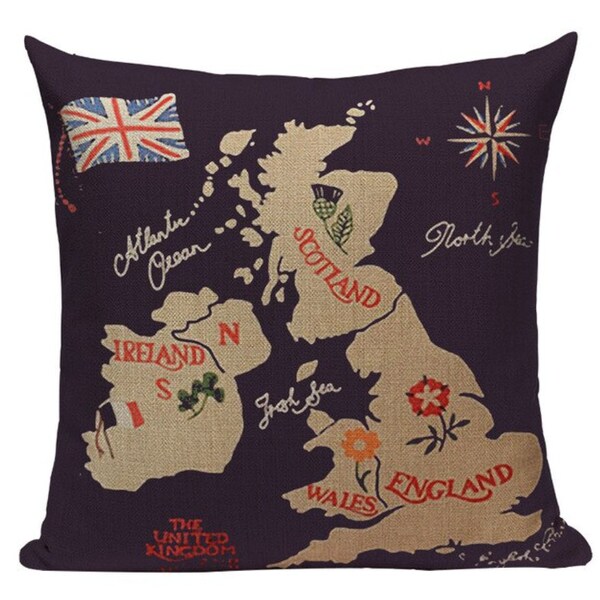 United Kingdom Map L18 Cushion Pillow Cover Great Britain UK Ireland England Wales Atlantic Ocean Flag