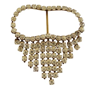 Vintage Clear Rhinestone Fringe Belt Buckle Czecho Fancy Decorative Sparkly Antique Accessory