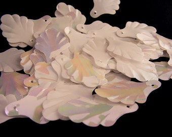 White Leaf or Wing Sequins Iridescent AB Paillettes Lot of 50 NOS