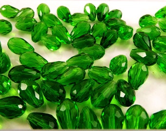 Bulk Lot 77 Green Crystal Teardrop Beads Destash Scratch and Dent