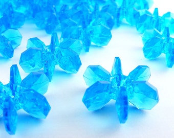 Vintage Plastic Beads Transparent Teal Medium Starflake Lot of 50