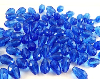 Bulk Lot 80 Blue Crystal Teardrop Beads Destash Scratch and Dent