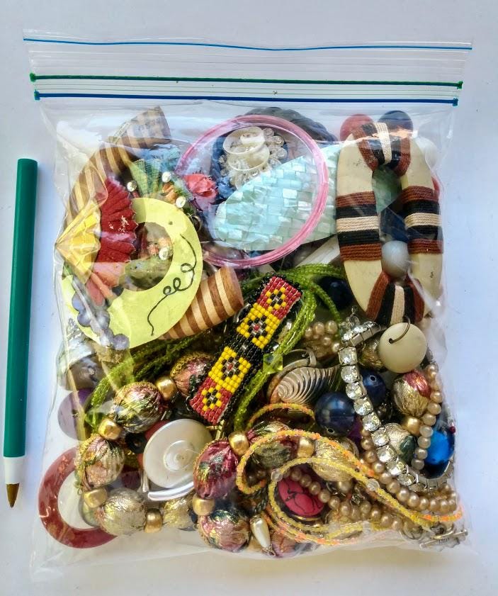 Valuable Jewelry Finds in GoodWill Grab-Bag 1/2 LB “BOTTOM OF THE BOX jewelry lot grab bag craft junk pendants brooches ring display picture 1