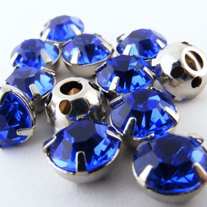 Vintage Crystal Rose Montee Sew On Rhinestones Round Sapphire Blue 8mm Lot of 13