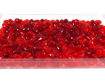 Bulk Lot 285 Red Crystal Teardrop Beads Destash Scratch and Dent