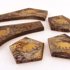 African Brass Elephant Inlaid Beads Jewelry Necklace Components Trapezoid Shapes Set of 5 Pieces