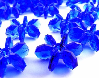 Large Plastic Sapphire Blue Starflake Beads Vintage Lot of 20