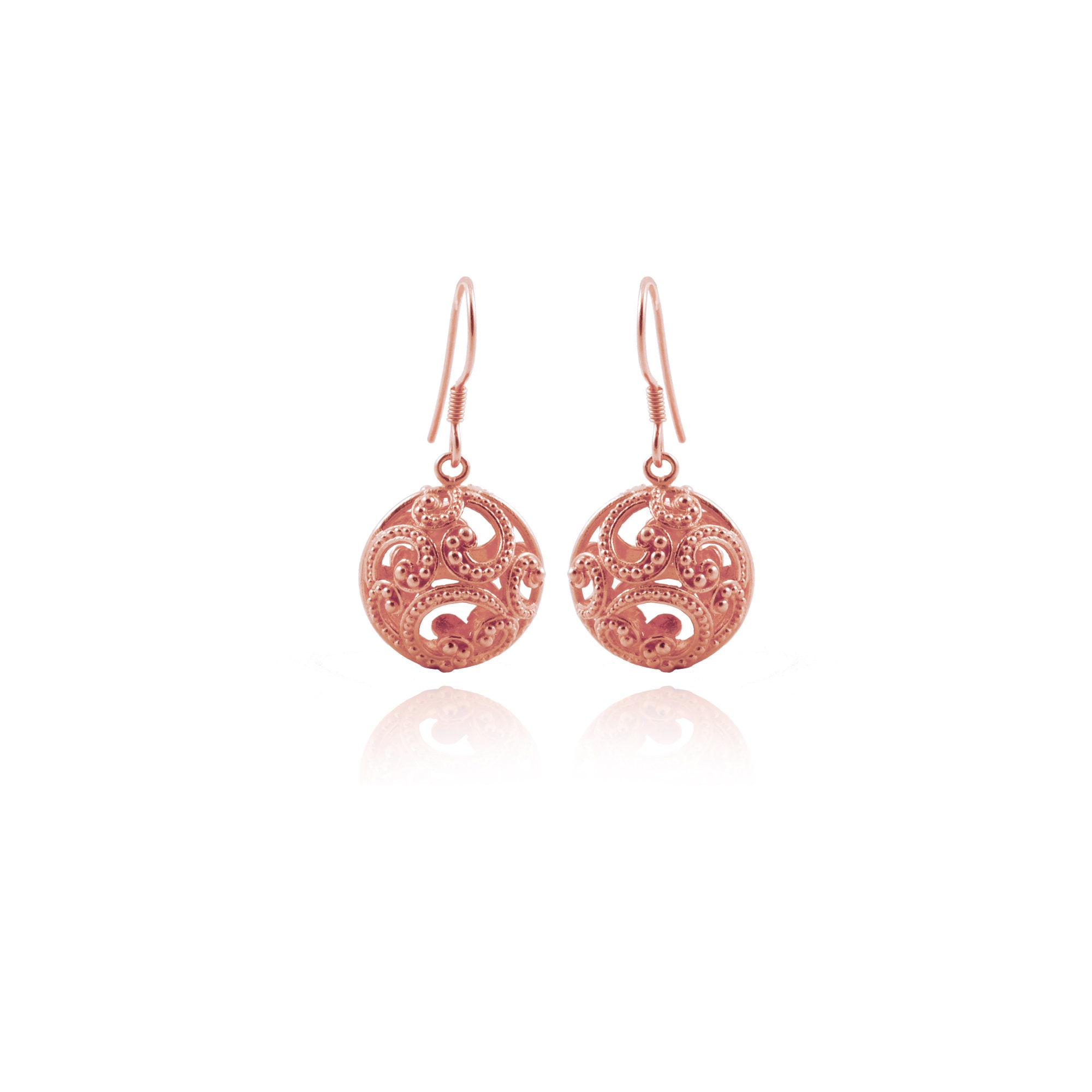 Rose Gold Dangle Earrings 18k Gold Plated Filigree Earrings Etsy