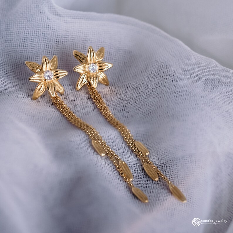 Silver 925 Asoka Dainty Drop Earring Gold Plated 18K Sunaka Jewelry Gift Traditional Earrings Handmade Jewelry