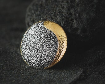 Filigree Brooch Silver,  Two Tone Brooch, 1.7 inch diameter, 22k Gold plated, Balinese Filigree Pattern, Wedding Brooch For Women