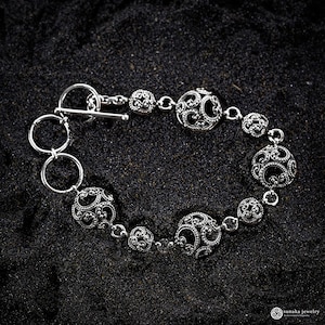 Silver Bracelet, Filigree Ball Bracelet, Sterling Silver Bracelet, Adjustable Bracelet, Filigree Motif, Women Bracelet, Bohemian Style
