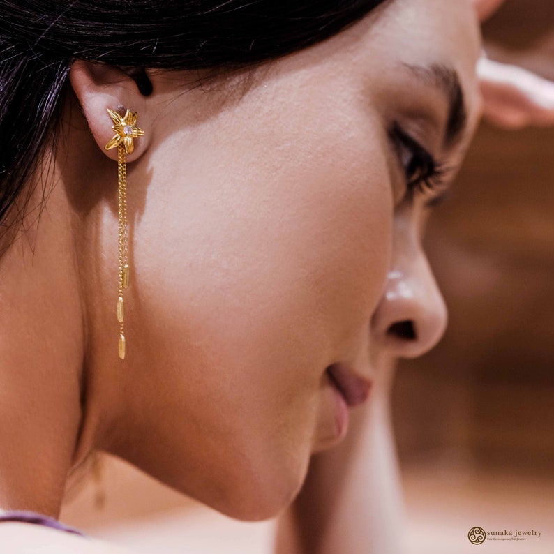 Silver 925 Asoka Dainty Drop Earring Gold Plated 18K Sunaka Jewelry Gift Traditional Earrings Handmade Jewelry