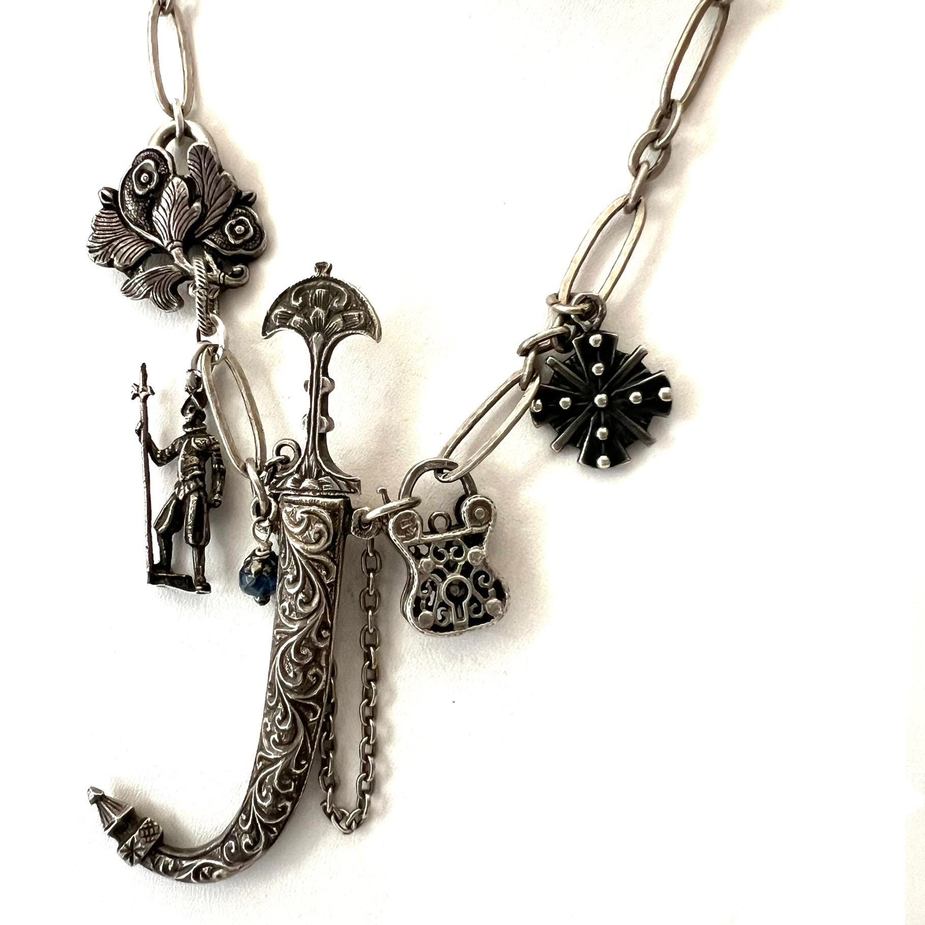 Vintage Medieval Silver Sword & Charms Necklace ~ Alternative Unique ...