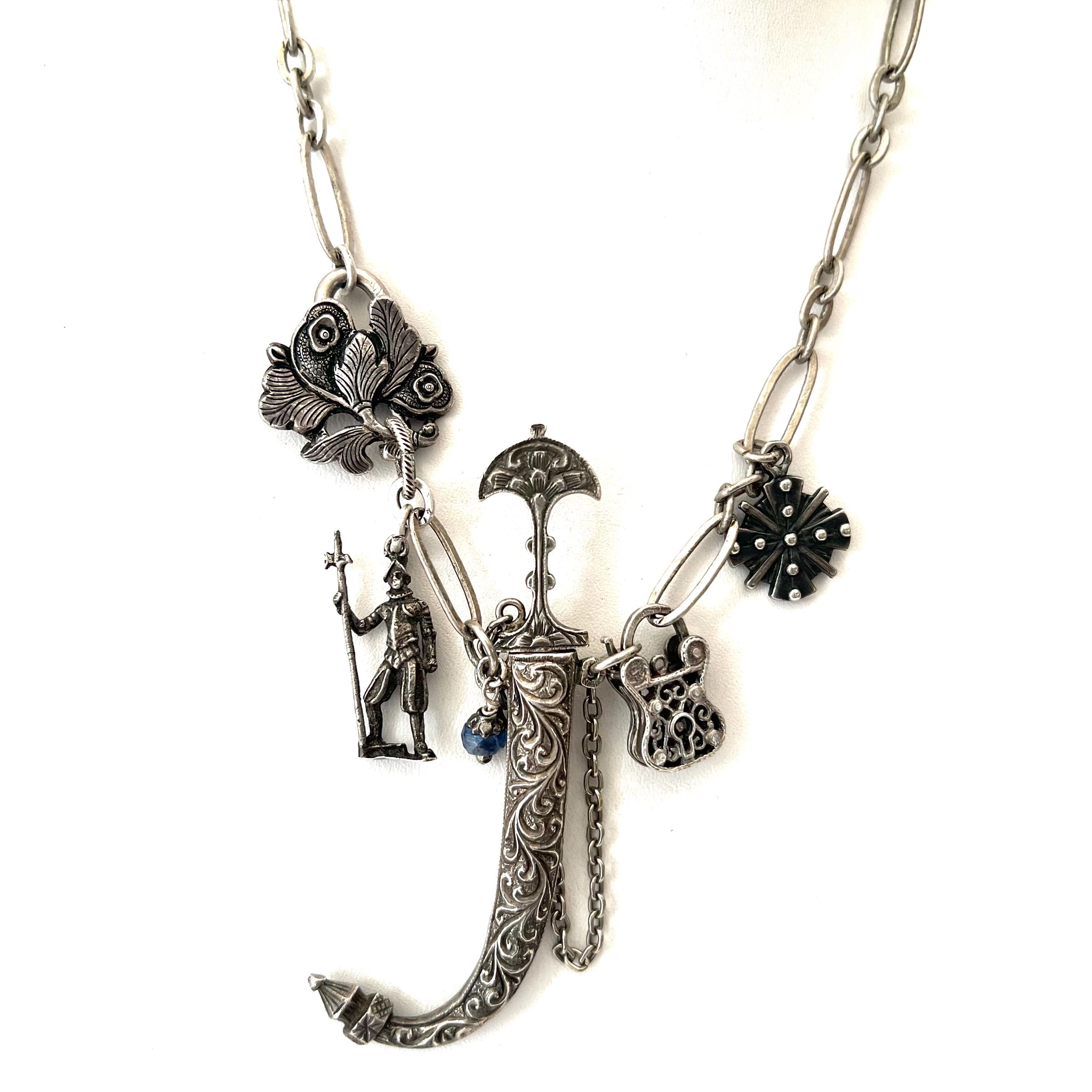 Vintage Medieval Silver Sword & Charms Necklace ~ Alternative Unique ...