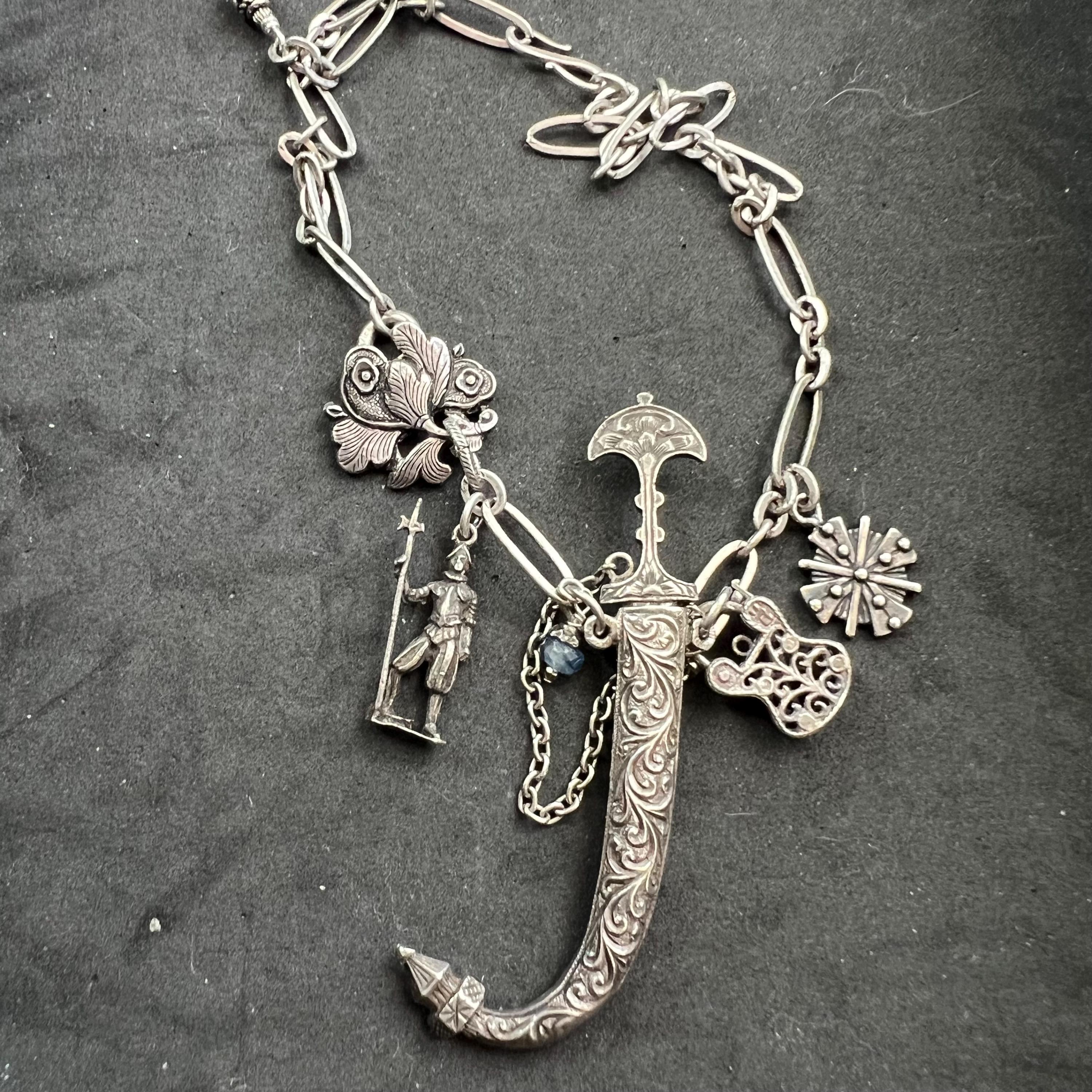 Vintage Medieval Silver Sword & Charms Necklace ~ Alternative Unique ...